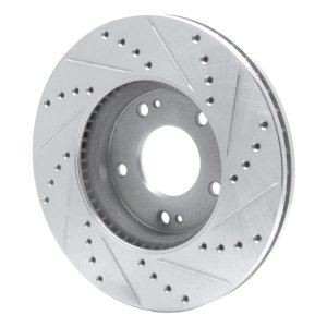 Kia Rondo Brake Rotor (1) - Front Left - R1 Concepts - Drilled & Slotted - Silver - `07-`10